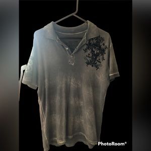 Raw state men’s large distressed redemption logo shirt in gray and black